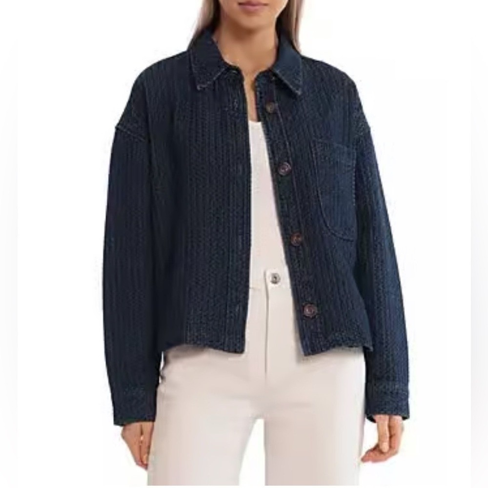 Bagatelle Collection Blue Textured Waffle Knit Button Down Shirt Jacket Medium